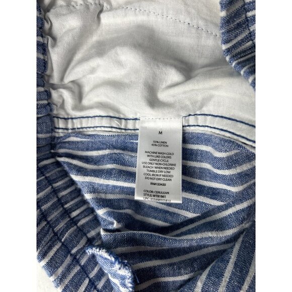 Beach Lunch Lounge Linen Blend Navy Striped Wide Leg Elastic Waist Pants Size Me - Picture 10 of 10